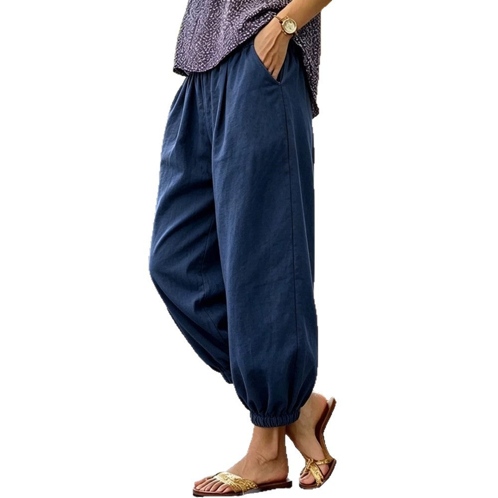 Damen Leichte Leinenhose mit weitem Bein und Kordelzug Shop Nory