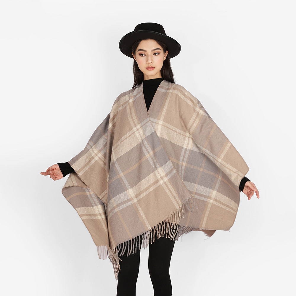 Damen Rechteckiger Plaid‑Überwurf mit weichem Wollmix und Fransensaum Shop Nory