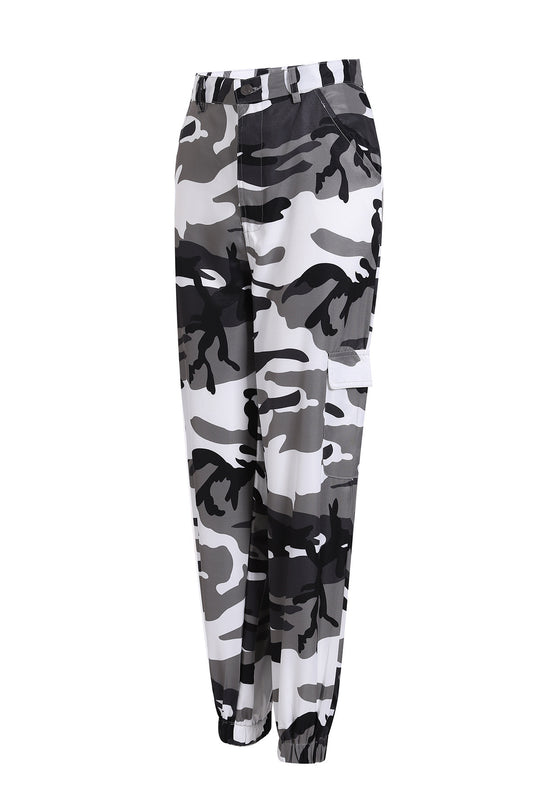 Damen Cargohose mit Camouflage‑Print, elastischem Bund und Beinbündchen Shop Nory