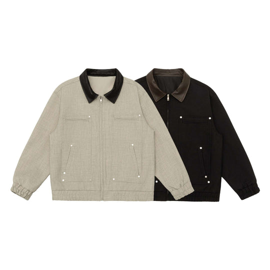 Unisex Boxy-Workwear-Blouson mit lederbesetztem Kragen, Utility-Taschen und elastischem Saum Shop Nory