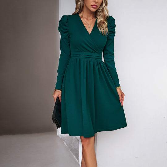 Damen nan Wickel-Midikleid mit Puffärmeln, betonter Taillenpasse und weit schwingendem Rock Shop Nory