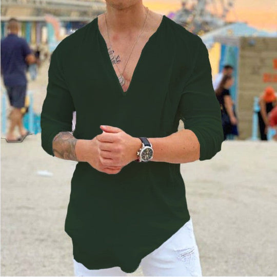 Herren lässiges V-Ausschnitt Langarmshirt