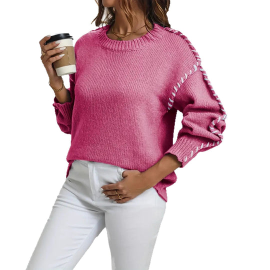 Damen Oversize Strickpullover mit dekorativem Kordel‑Zopf an Ärmeln Shop Nory