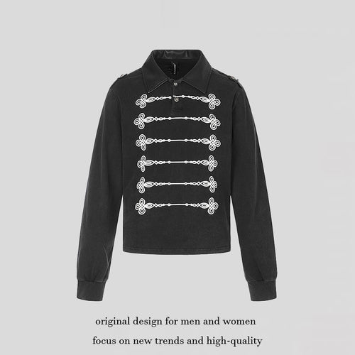 Damen Pullover im Military-Style mit Polokragen, dekorativen Frogging‑Applikationen und Epauletten Shop Nory