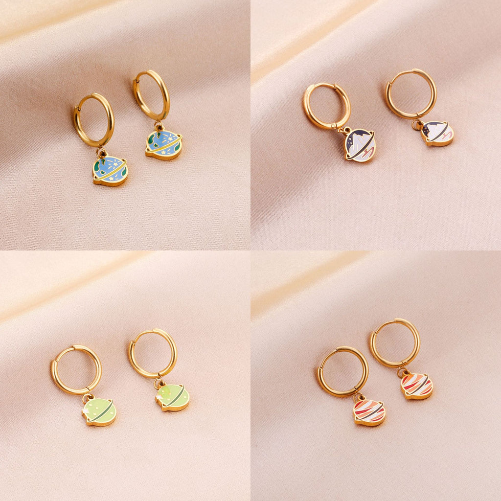 Damen Hängende Ohrstecker mit planetarischem Design aus goldplattiertem Edelstahl Shop Nory