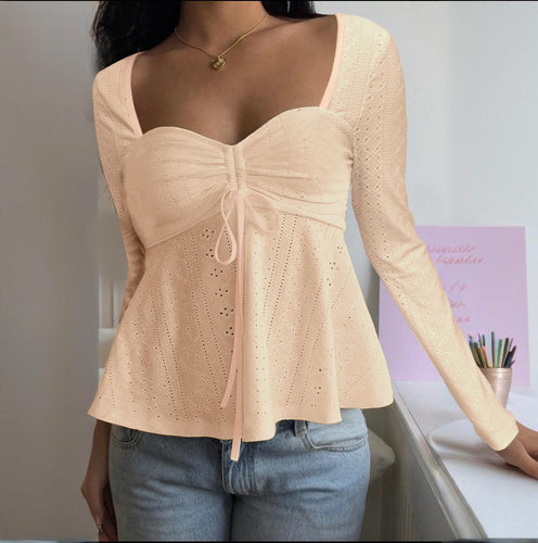 Damen Spitzenbluse mit Herz-Ausschnitt, gerafftem Bustier und ausgestelltem Saum Shop Nory