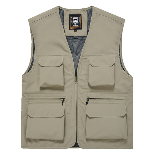 Herren Multitaschen-Utility-Weste mit durchgehendem Reißverschluss, atmungsaktivem Mesh-Futter und großvolumigen Klapp- und Reißverschlusstaschen Shop Nory