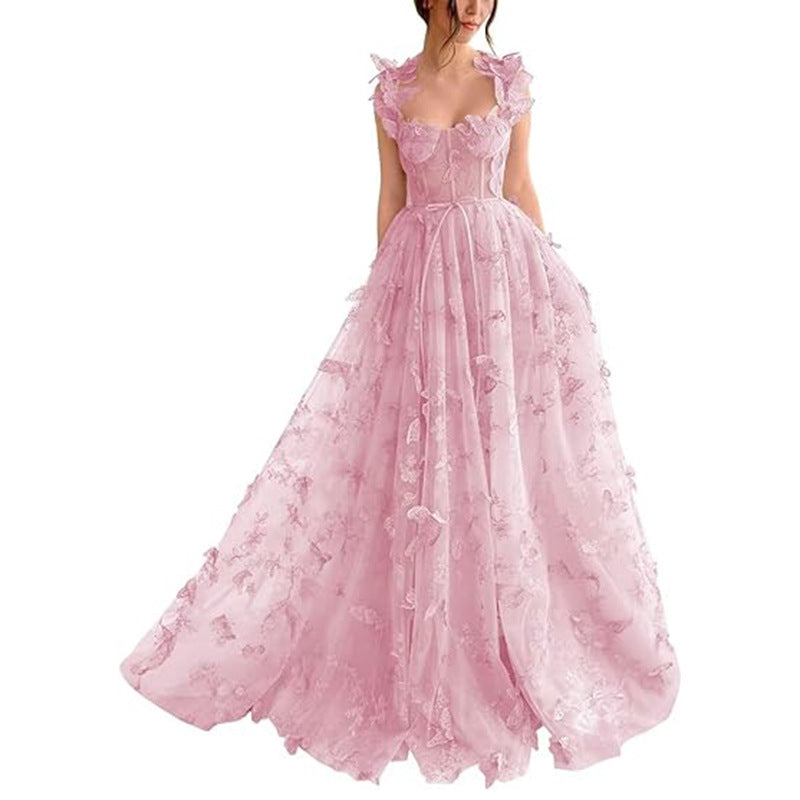 Damen Elegantes Maxikleid mit floralem Spitzenbesatz und transparenter Hülle