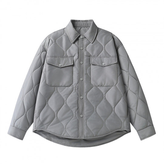 Unisex Gepolsterte gesteppte Hemdjacke mit Pattentaschen und abgerundetem Saum Shop Nory