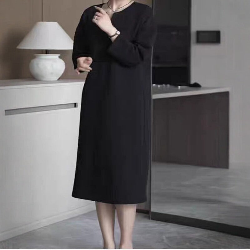 Damen Schlichtes Midikleid mit V-Schlitz, dreiviertel-Ärmeln und geradem Fall Shop Nory