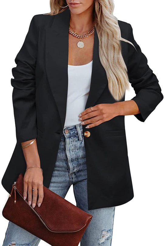 Shopnory | Doppelreihiger Blazer mit Gerafften Ärmeln und Taschen