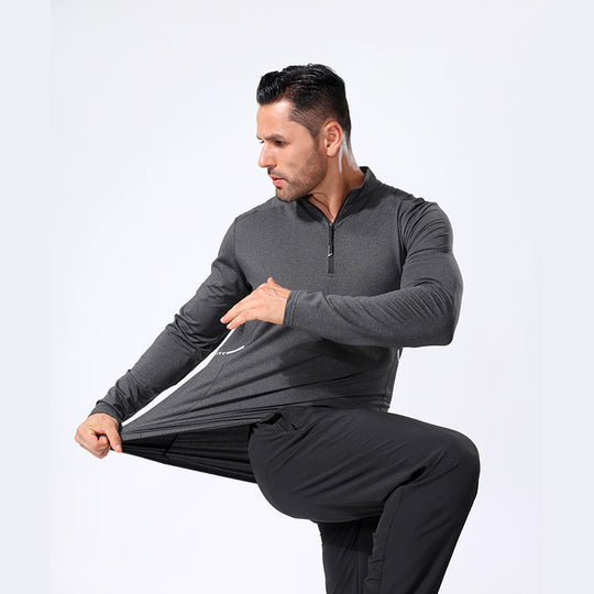 Herren Leichtes Sportliches Langarm-Poloshirt mit kurzem Reißverschluss und Stehkragen Shop Nory
