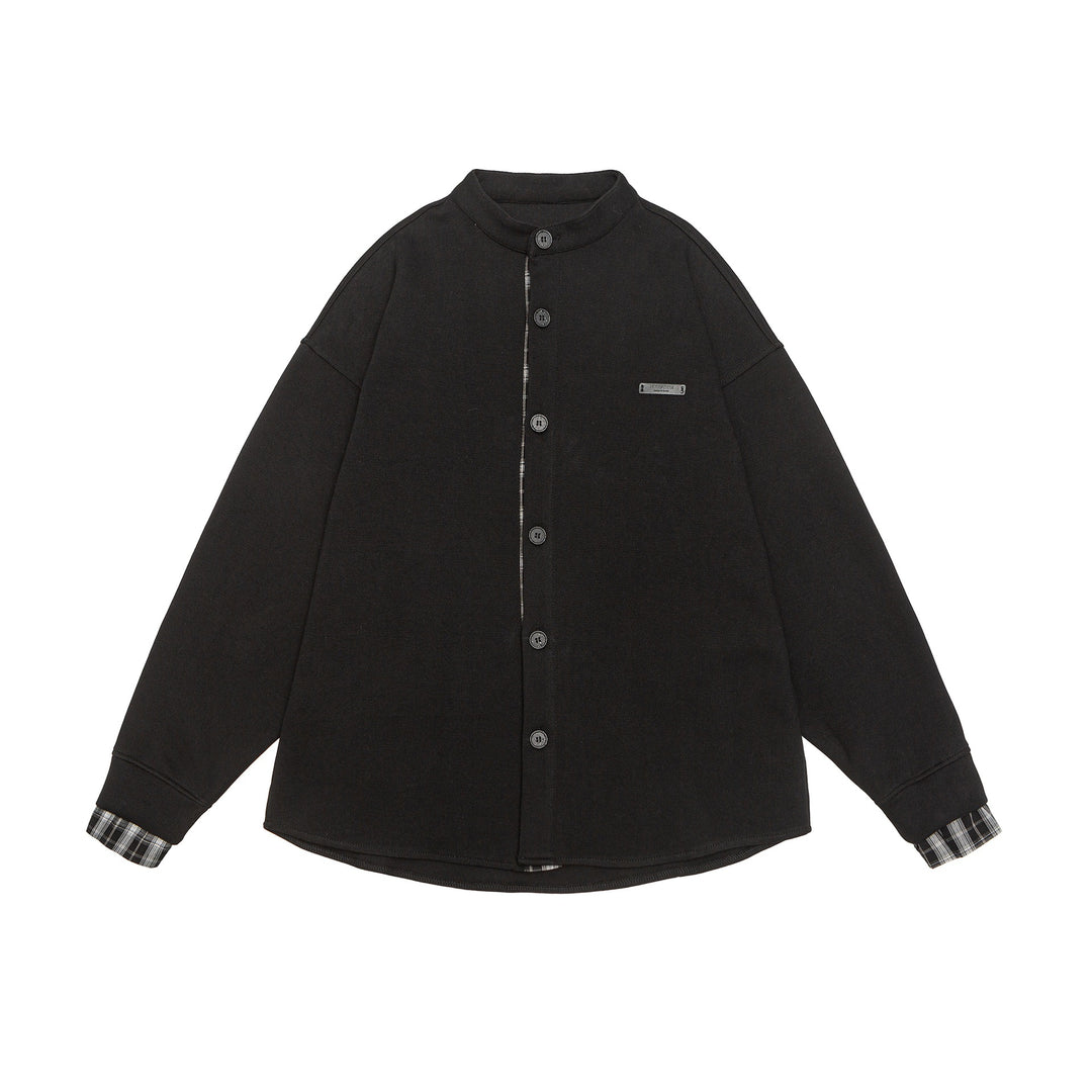 Unisex Oversize-Sweatjacke im Hemdjacken-Look mit Stehkragen Shop Nory