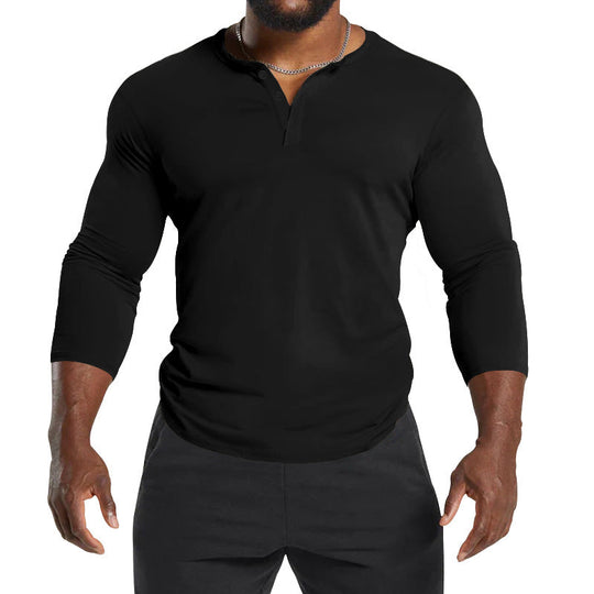 Herren Langarm-Henley-Shirt aus atmungsaktivem Baumwollmix mit Knopfdetails