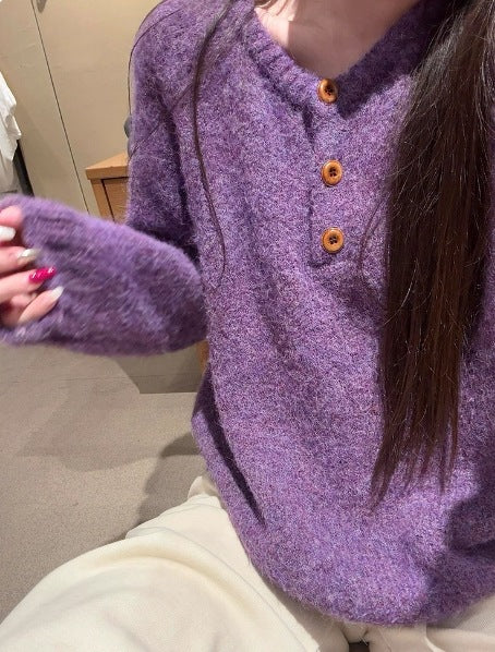 Damen Kuscheliger Strickpullover mit Knopfleiste Shop Nory