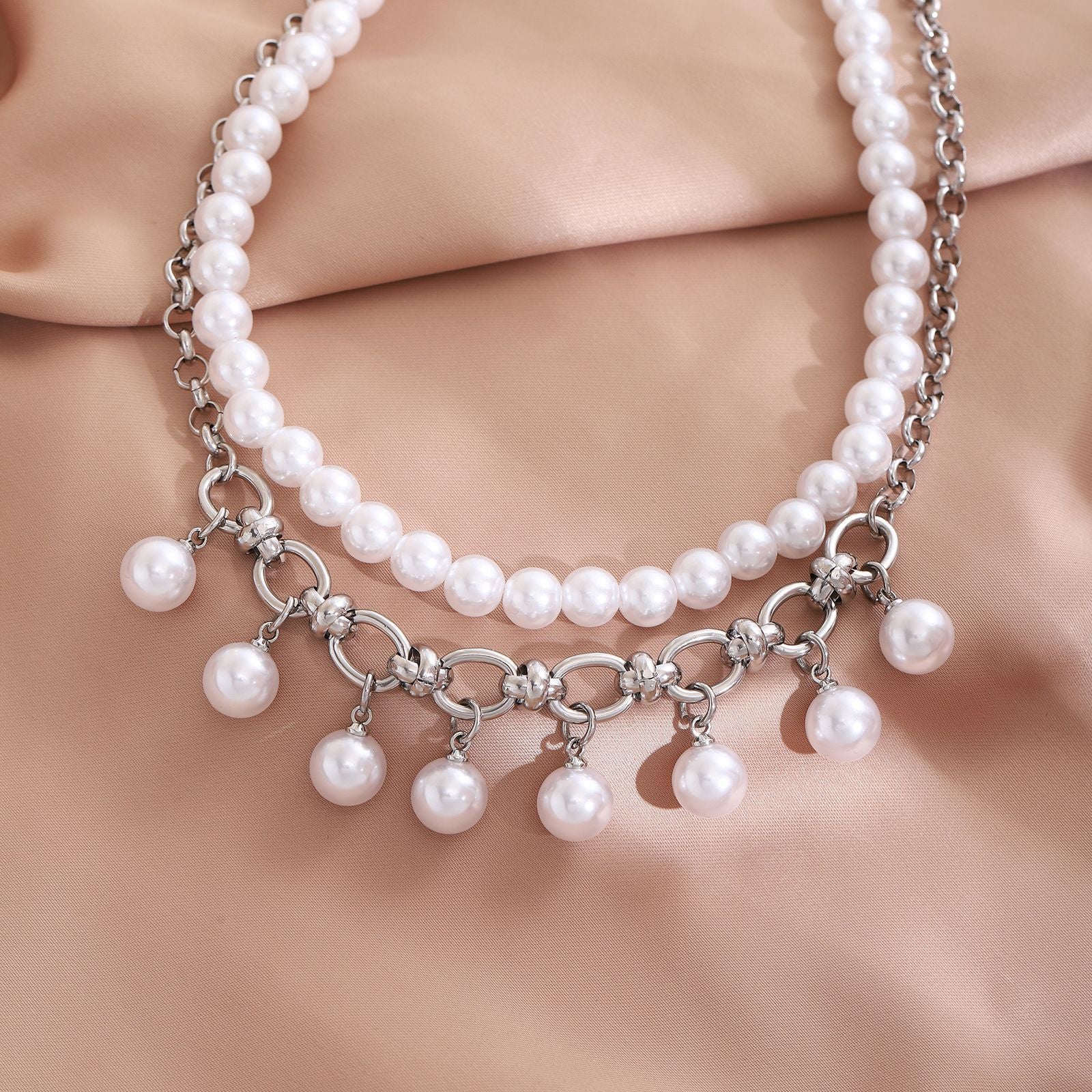 Damen Statement-Halskette mit Perlen und Ketten Shop Nory
