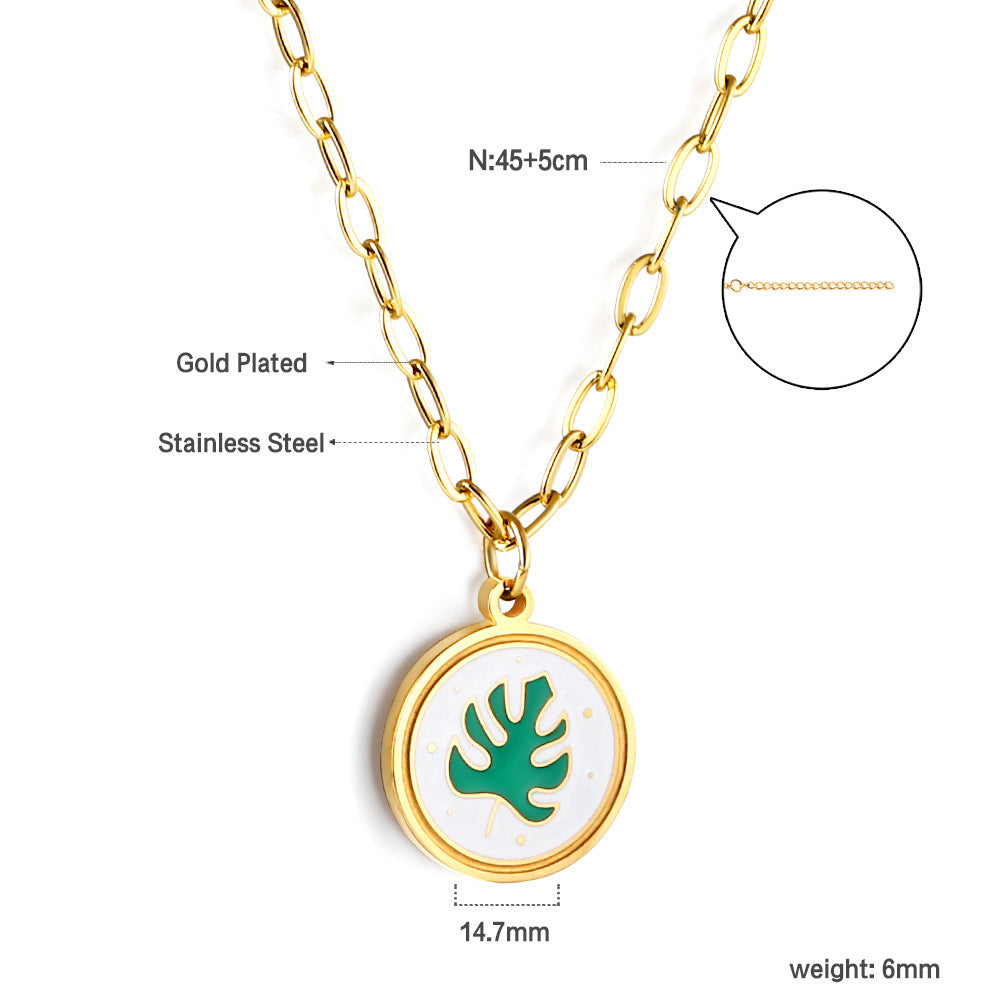 Damen Halskette mit kunstvollem Blätteranhänger aus goldplattiertem Edelstahl Shop Nory