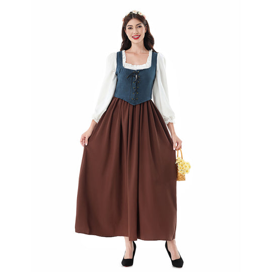 Damen nan historisches Mittelalterkleid mit geschnürter Miederweste, rüschiger Bluse und weitem Maxirock Shop Nory