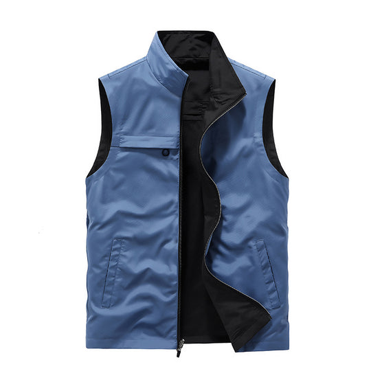 Herren Ärmellose Softshell-Utility‑Weste mit hohem Stehkragen, Zwei‑Wege‑Reißverschluss und verdeckten Taschen Shop Nory