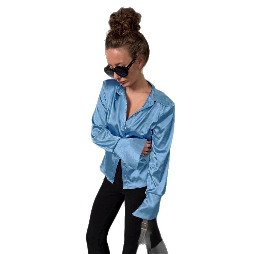 Damen Satiniertes Hemd mit weitem Kragen, extraweiten Manschetten & relaxed Fit Shop Nory