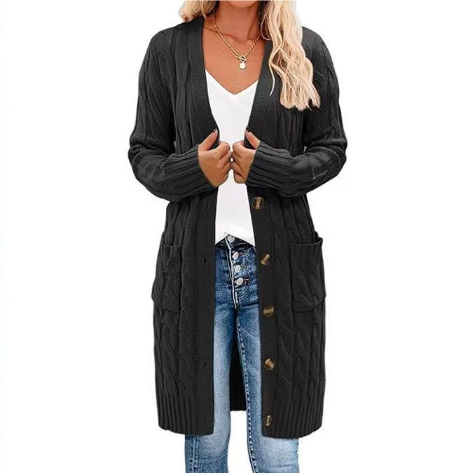 Damen Grobstrickcardigan mit Taschen und Knopfdetails Shopnory