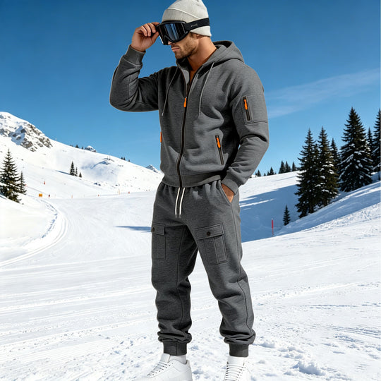 Herren Komfort-Fleece Hoodie mit Reißverschluss, Kapuze und Utility-Ärmeltasche Shop Nory