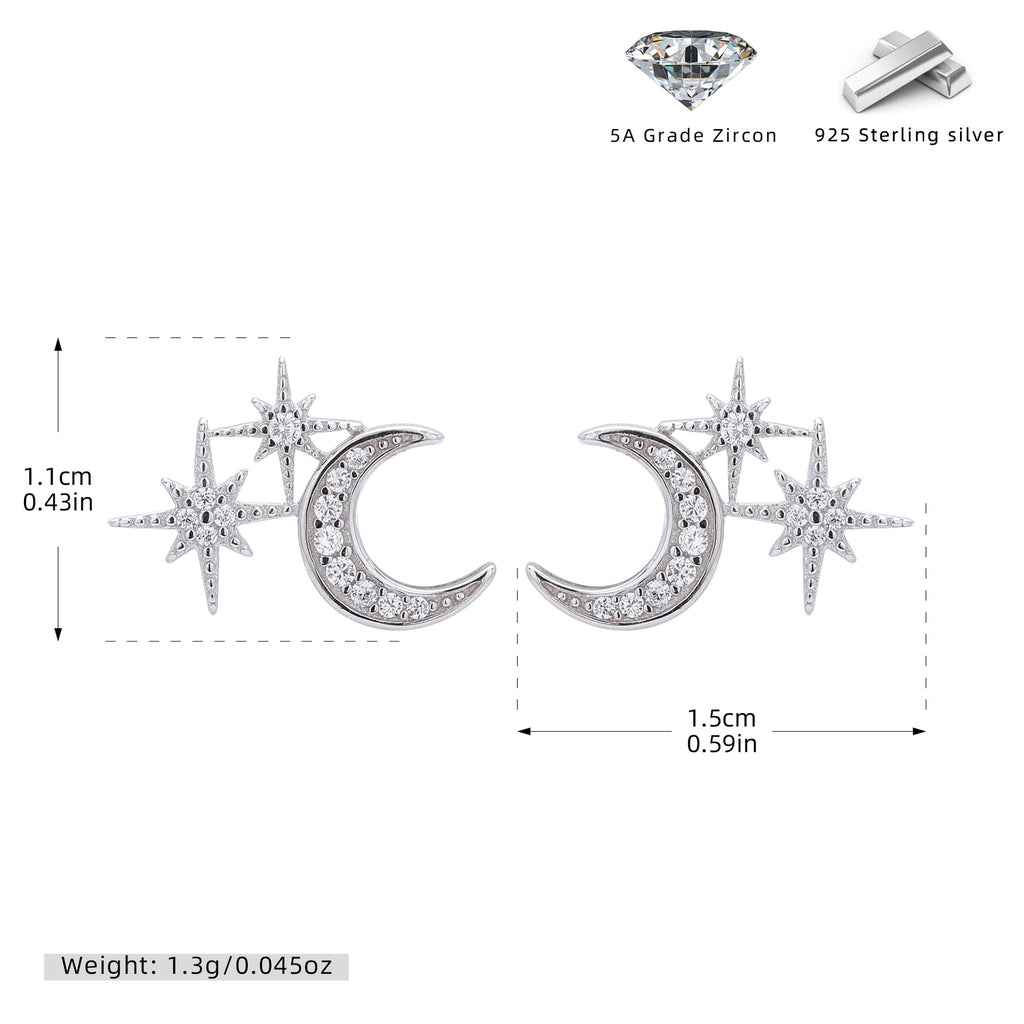 Damen Ohrstecker mit schickem Mond- und Sternendesign aus hochwertigem 925 Sterling Silber Shop Nory