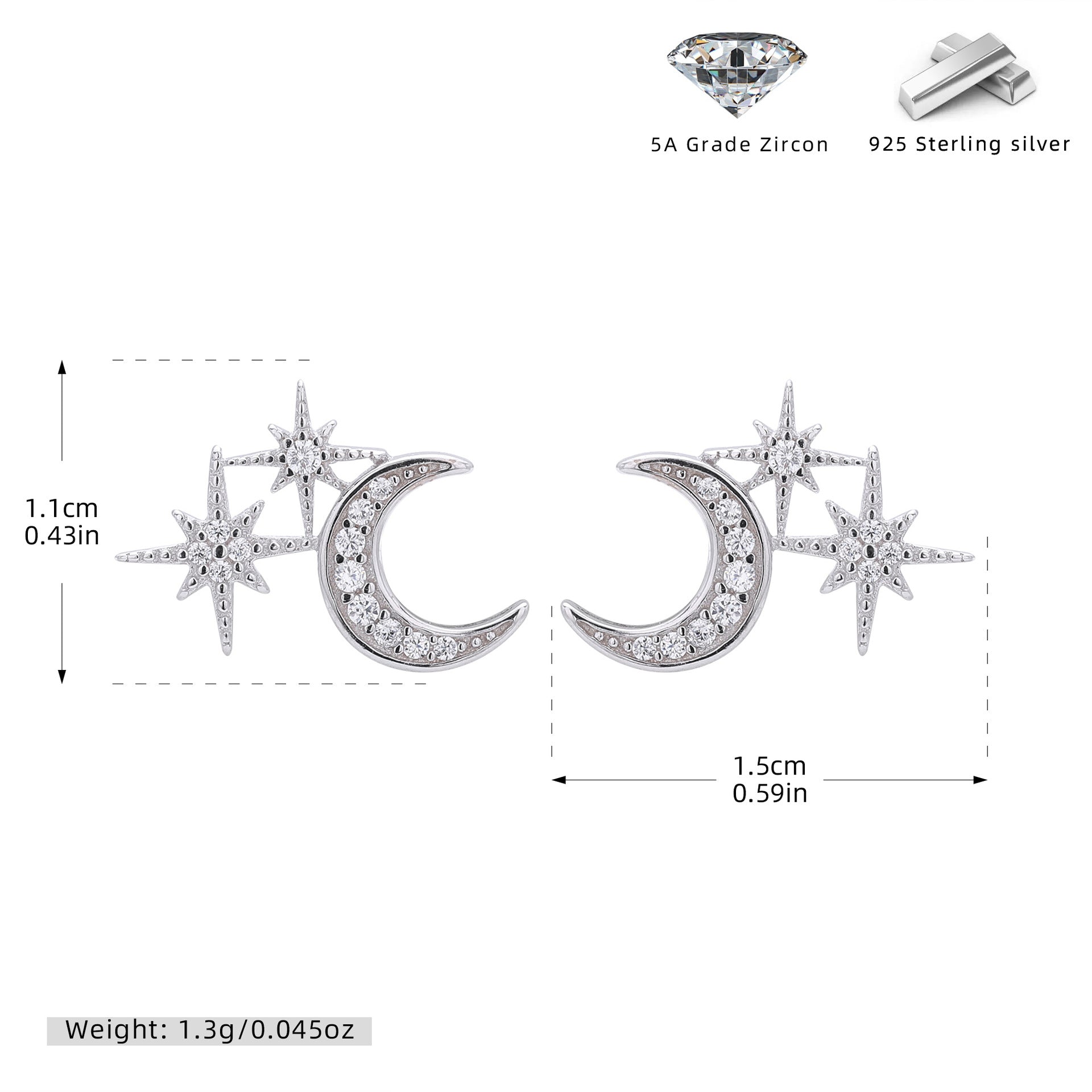 Damen Ohrstecker mit schickem Mond- und Sternendesign aus hochwertigem 925 Sterling Silber Shop Nory