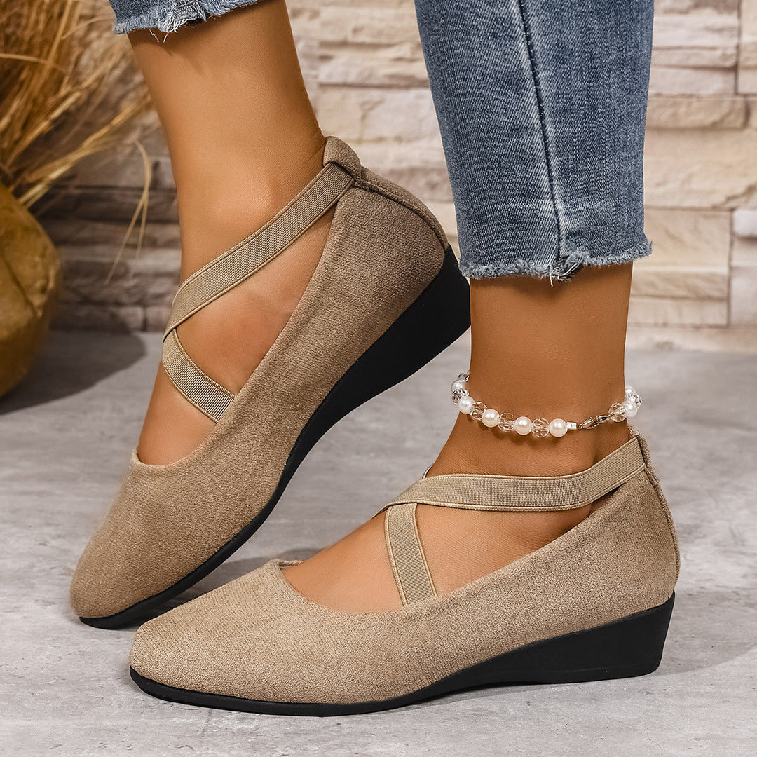 Damen Wedge-Ballerinas mit elastischem Kreuzband-Design und rutschfester Sohle