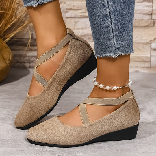 Damen Wedge-Ballerinas mit elastischem Kreuzband-Design und rutschfester Sohle