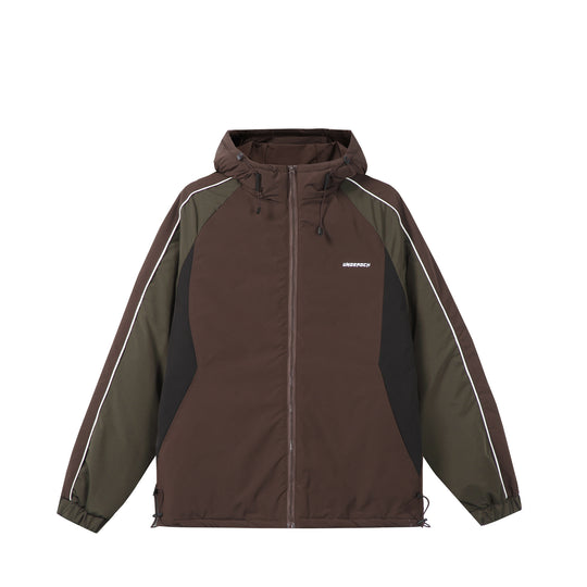Unisex Kurz geschnittene gesteppte Kapuzenjacke mit reflektierenden Paspeln und Kordelzugsaum Shop Nory