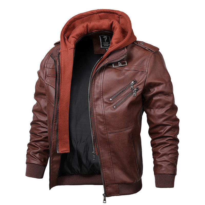 Herren Modische Kunstlederjacke mit Kapuze Shop Nory