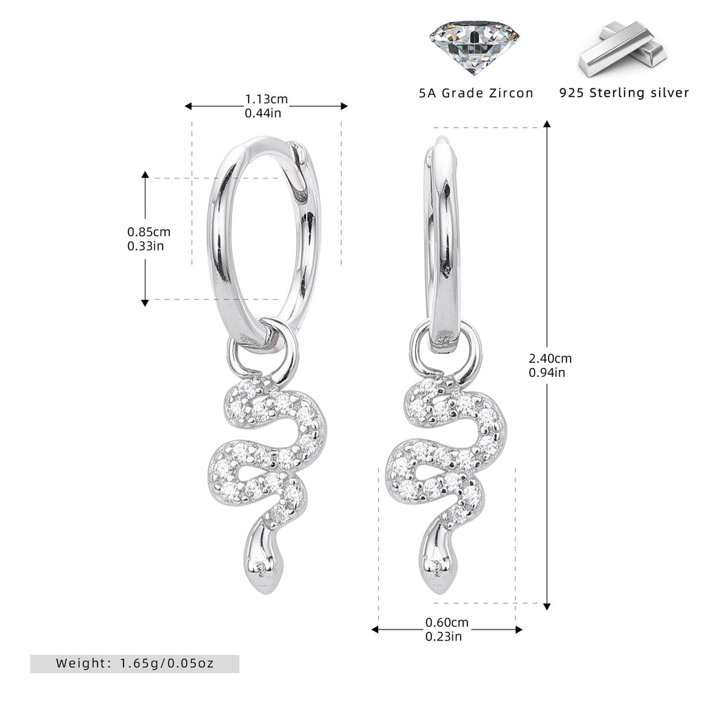 Damen Ohrhänger mit elegantem Schlangenmotiv aus hochwertigem 925 Sterling Silber und funkelnden Zirkonia Shop Nory