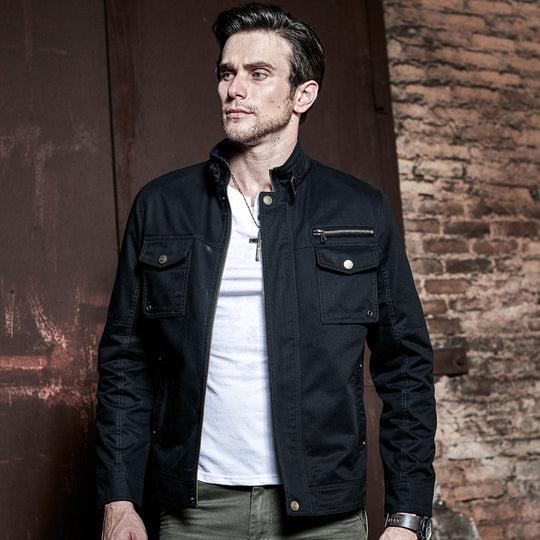 Herren schlanke Canvas-Fieldjacke mit militärischer Taschendetailierung und Stehkragen Shop Nory