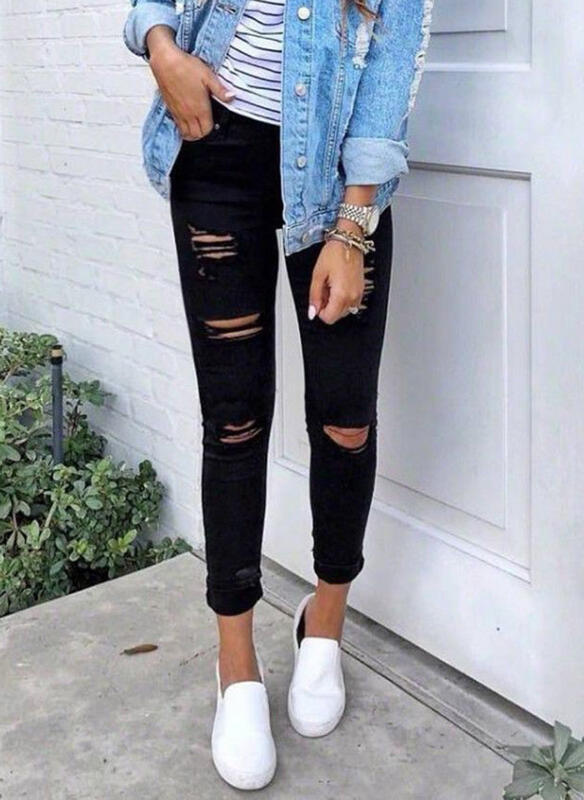 Damen Skinny Jeans mit modischen Rissen
