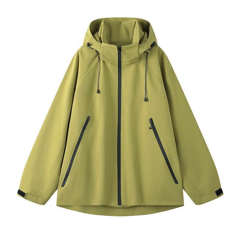 Damen technische Outdoor-Jacke mit verstellbarer Kapuze und funktionalen Reißverschlusstaschen Shopnory
