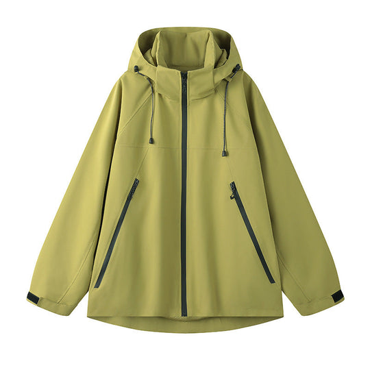 Damen technische Outdoor-Jacke mit verstellbarer Kapuze und funktionalen Reißverschlusstaschen Shopnory