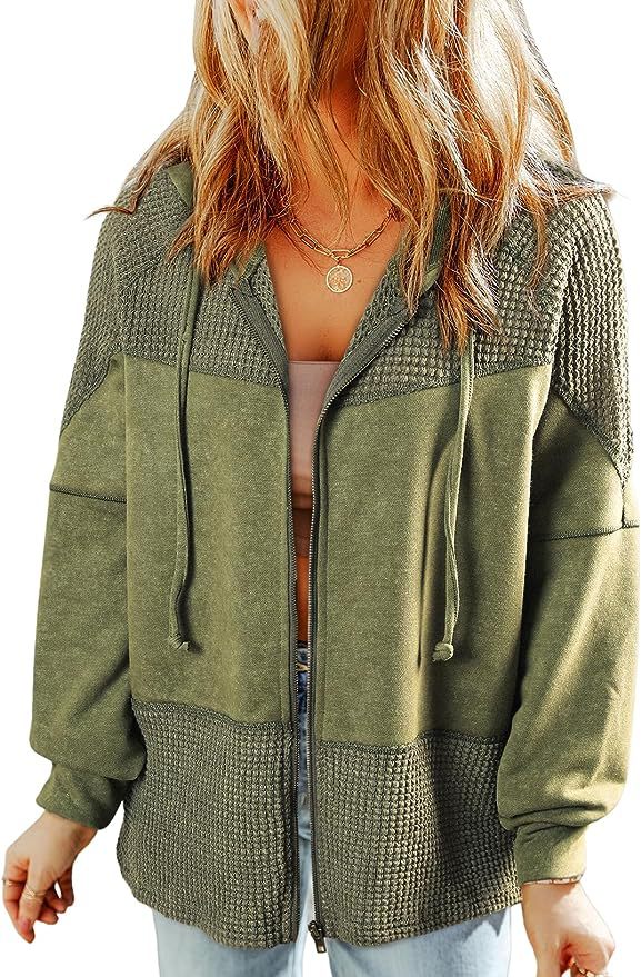 Damen Lässige Oversize-Kapuzenjacke mit Strukturstrick-Einsätzen und Reißverschluss Shop Nory