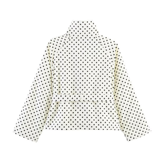 Damen Gekürzter gepunkteter Trenchcoat mit Stehkragen, Taillengürtel und Doppelknopfleiste Shop Nory