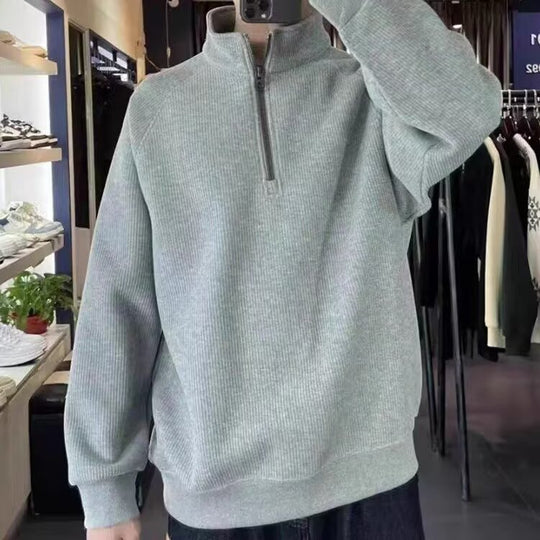 Herren Gerippter Half-Zip-Sweatpullover mit Stehkragen aus Baumwollmischung Shop Nory