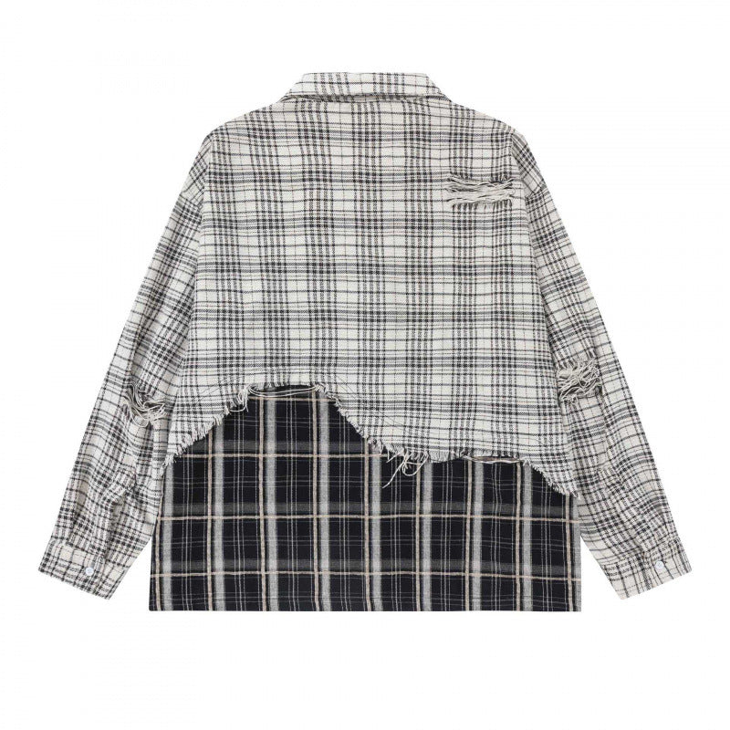 Unisex Oversize Karo-Hemd mit Lagenoptik und ausgefranstem Saum Shop Nory