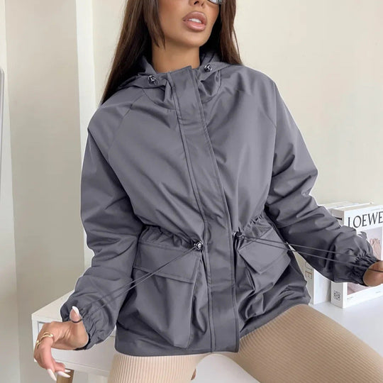 Damen lässige wasserdichte Jacke mit verstellbarem Bund