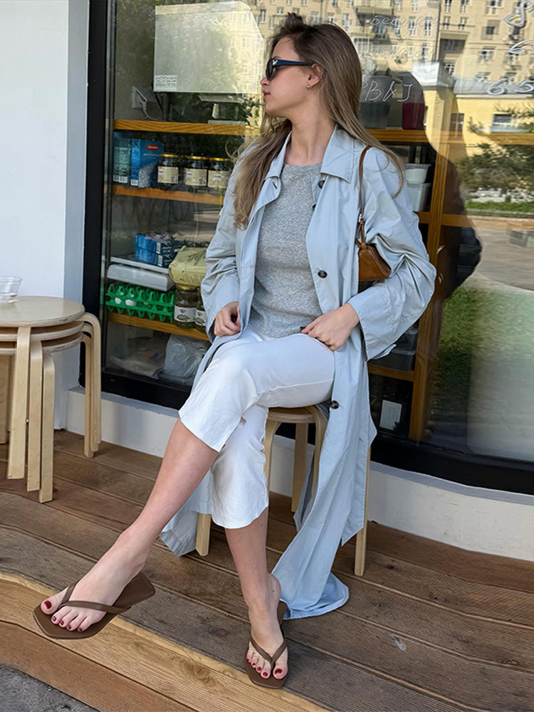 Damen Leichter langer Trenchcoat aus technischem Material mit verdeckter Knopfleiste und lockerem Fall Shop Nory