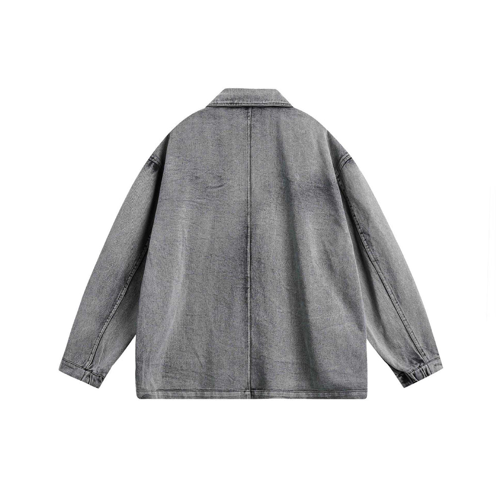 Unisex Oversize Denim‑Blousonjacke im Vintage‑Wash mit Reverskragen und aufgesetzten Pattentaschen Shop Nory