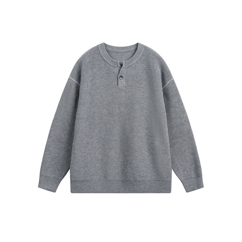 Unisex Grobstrick-Henley-Pullover mit Knopfleiste und Drop-Shoulder Shop Nory