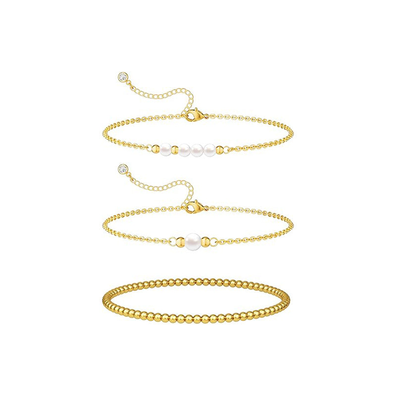 Damen Fußkettchen mit eleganten Perlen- und goldenen Akzenten Shop Nory