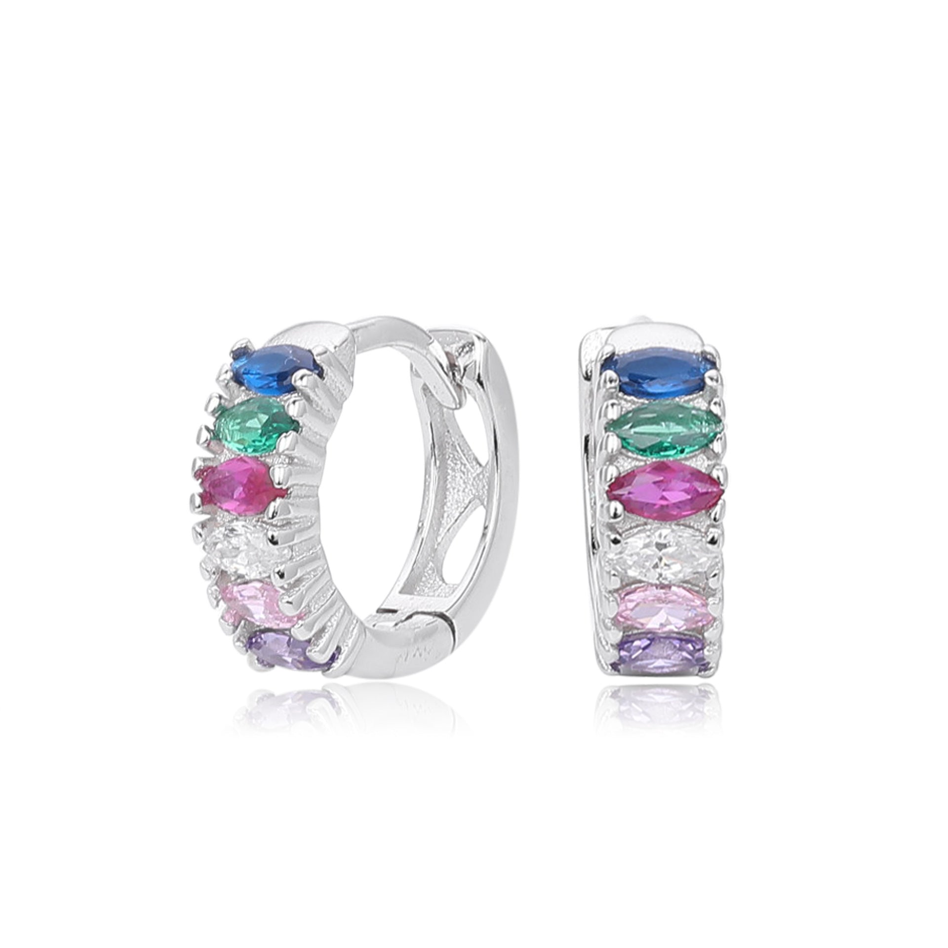 Damen Creolen mit bunten Zirkonia und hochwertiger 925 Sterlingsilberfassung Shop Nory