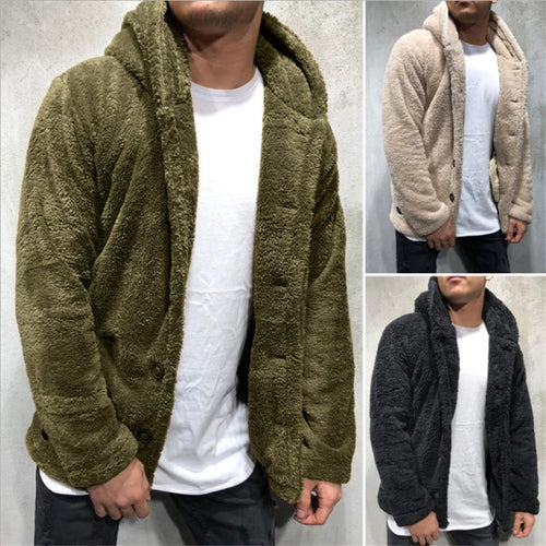 Herren Kapuzen-Teddyjacke im Oversize-Sherpa-Stil mit Knopfleiste Shop Nory