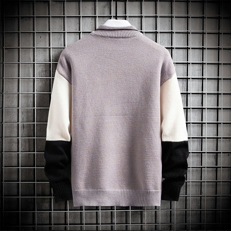 Herren blockfarbiger Oversize-Feinstrickpullover mit Stehkragen und gerippten Bündchen Shop Nory