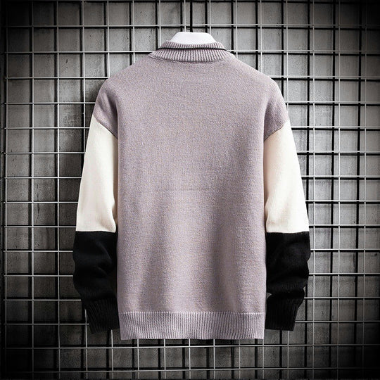 Herren blockfarbiger Oversize-Feinstrickpullover mit Stehkragen und gerippten Bündchen Shop Nory